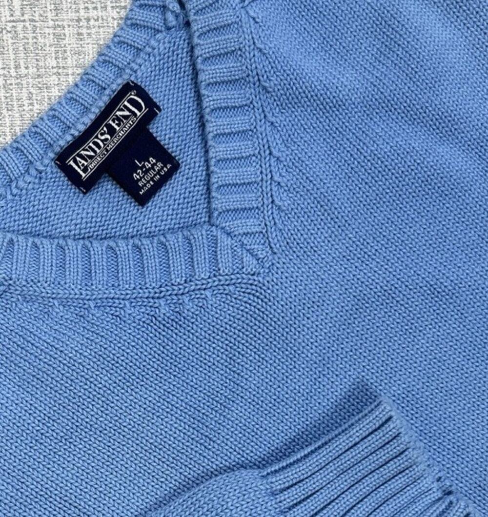 Vintage Lands End Sweater Mens L 42-44 Blue Chunky Heavyweight Pullover 90s USA